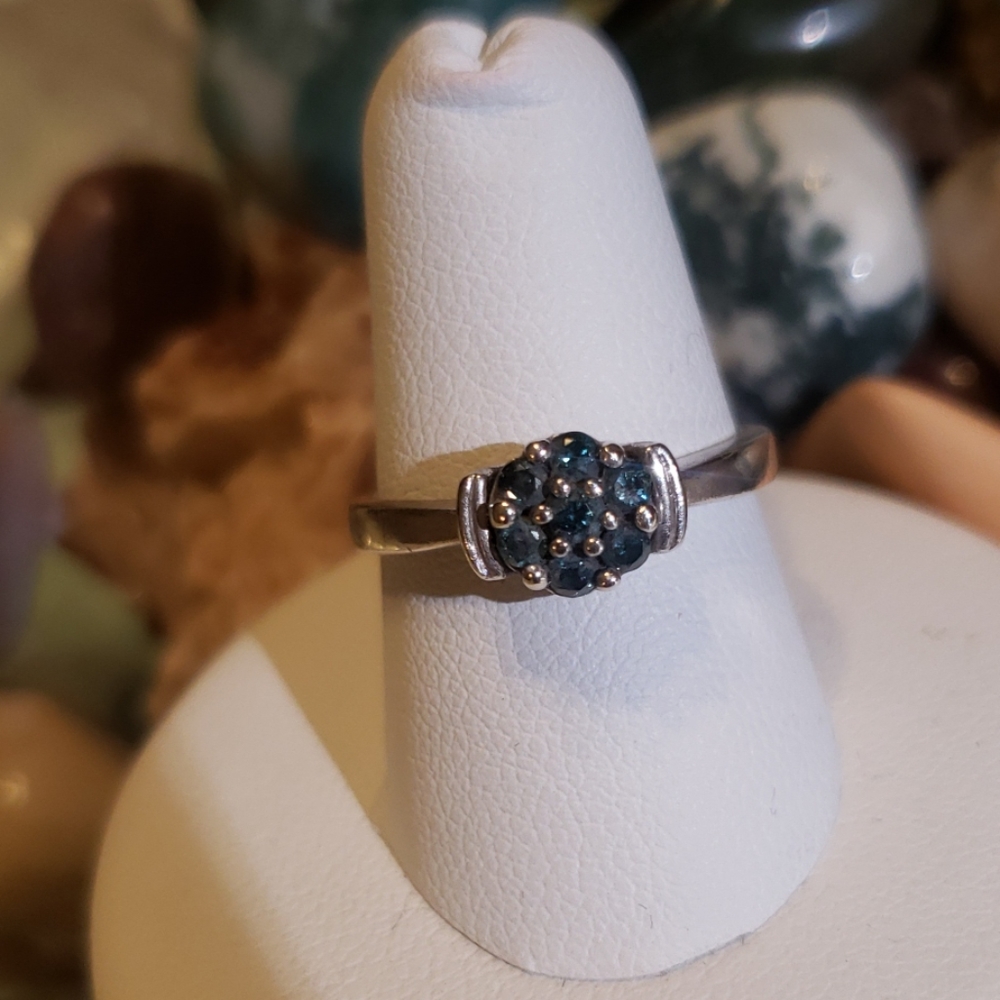 .25 Caret Size 7, Seven Stone Blue Diamond Ring